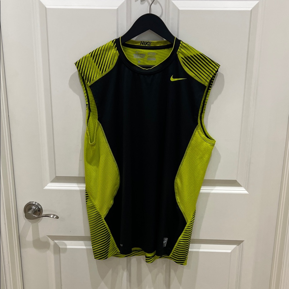 Nike Black and Neon Yellow Sleeveless Top